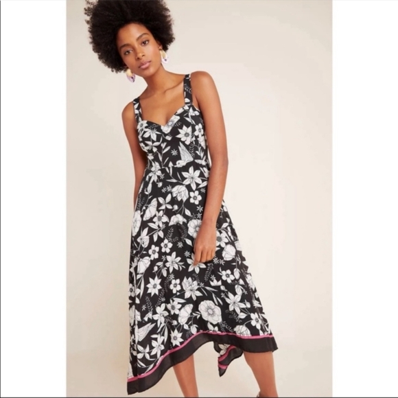 NWT ANTHROPOLOGIE BLACK MAEVE VIVIENNE SMOCKS FLORAL HANDKERCHIEF MAXI DRESS 12 - Picture 3 of 14
